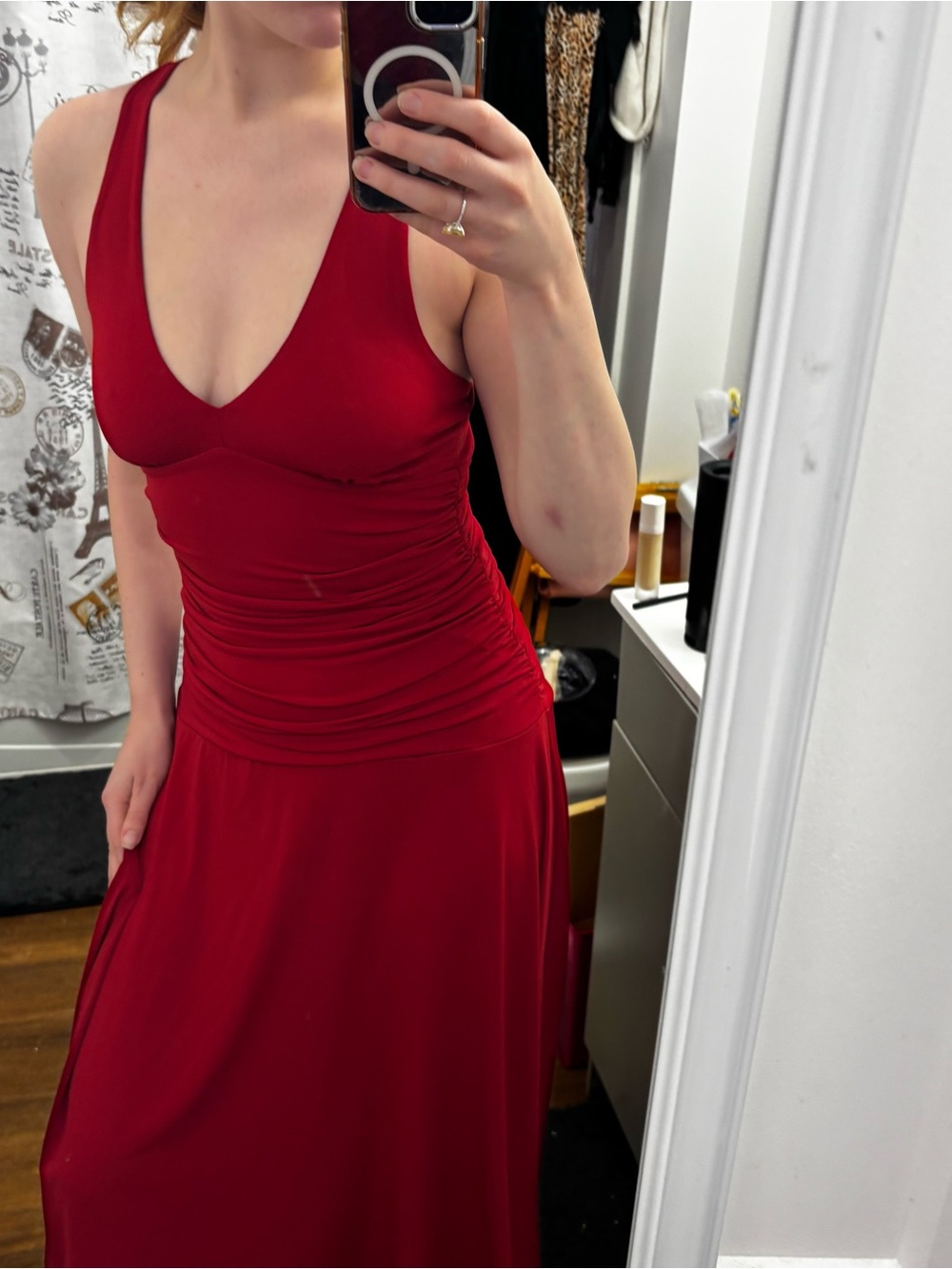 BCBGMaxAzria Red Sleeveless V-Neck Midi Dress - Picture 7 of 11